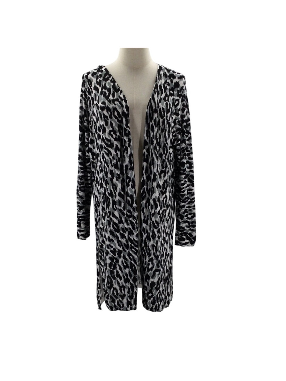 SWEET ROMEO S gray black animal print open mid length cardigan sweater NWT 0B14